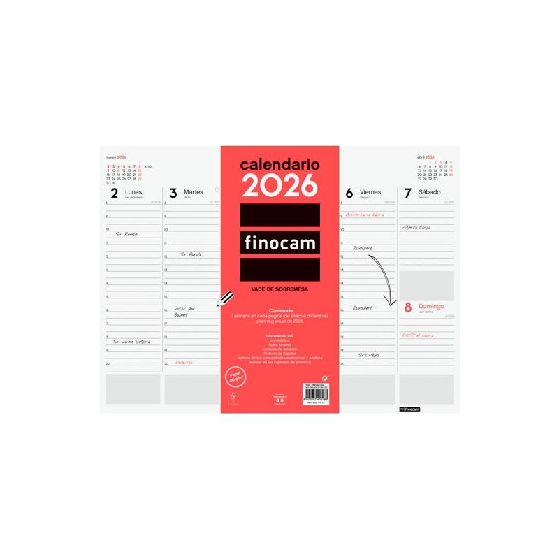 780240026 FINOCAM VADE CALENDARIO ENCOLADO 420X310MM SVV NEUTRO 2026