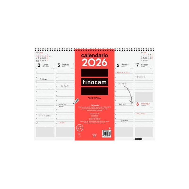 780260026 FINOCAM VADE CALENDARIO ESPIRAL 420X310MM SVV NEUTRO 2026