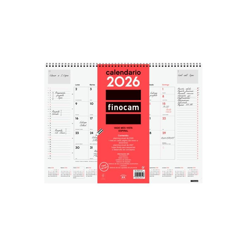 781310026 FINOCAM VADE CALENDARIO ESPIRAL 420X310MM MV NEUTRO 2026