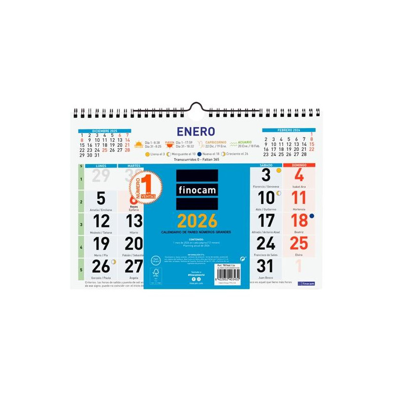 781440026 FINOCAM CALENDARIO DE PARED NÚMEROS GRANDES 300X210MM MV COLOR 2026