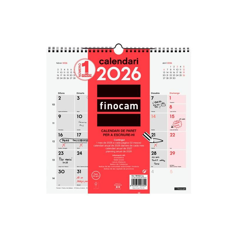 781530026 FINOCAM CALENDARIO DE PARED PARA ESCRIBIR 30X30-300X300MM MV NEUTRO 2026 CATALÁN