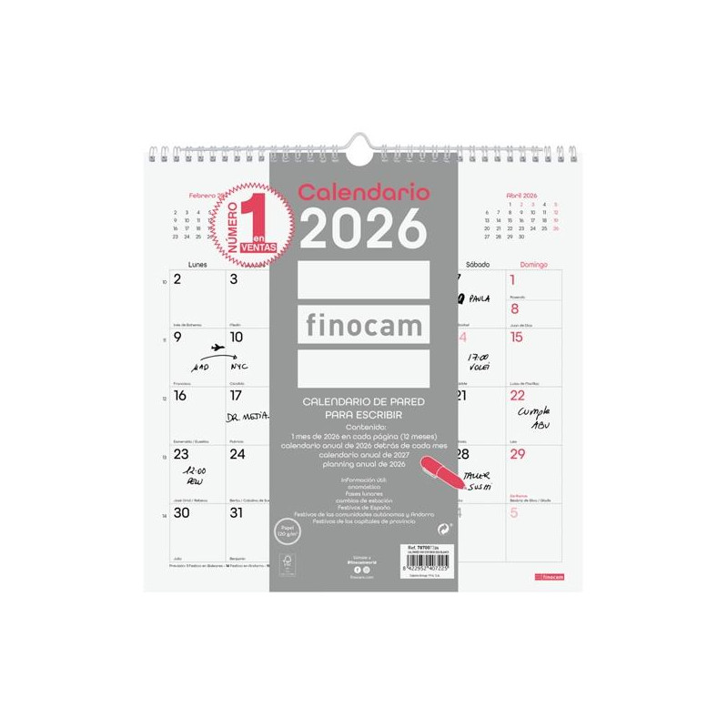 787007326 FINOCAM CALENDARIO DE PARED PARA ESCRIBIR 30X30-300X300MM MV CHIC BLANCO 2026