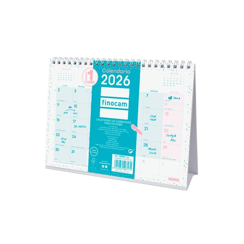 787025826 FINOCAM CALENDARIO DE SOBREMESA PARA ESCRIBIR S-210X150MM MV CHIC TURQUESA 2026