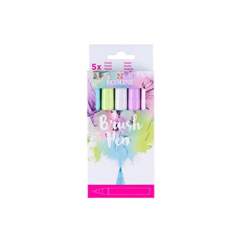 11509931 TALENS ECOLINE ROTULADORES BRUSH PEN PUNTA PINCEL SURTIDO PASTEL ESTUCHE 5 UD