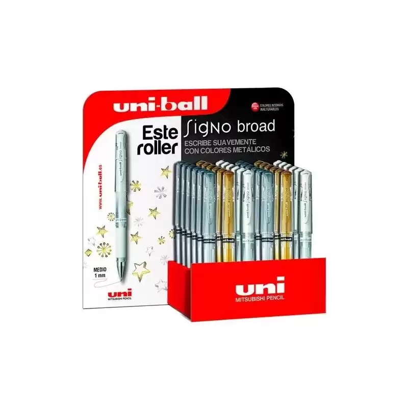 182634397 UNIBALL ROLLERBALL SIGNO BROAD UM-153 1.0MM SURTIDO ORO/PLATA/BLANCO EXPOSITOR 36 UD
