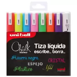 302422090 UNIBALL MARCADOR DE TIZA LÍQUIDA CHALK PWE-5M/8P BASIC COLORES SURTIDOS BLÍSTER 8 UD