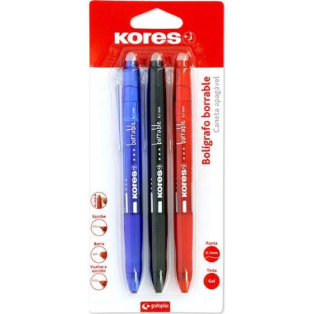 30213299 KORES BOLÍGRAFO TINTA BORRABLE GEL POINT 0.7MM C/SURTIDOS BLÍSTER 3 UD