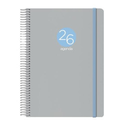 12689-2026 DOHE AGENDA ANUAL MEMPHIS ESPIRAL 15X21CM DP CIERRE C/GOMA PP GRIS 2026