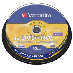DVD+RW VERBATIM 43488 - 4.7GB · 4X · Tarrina 10 unidades