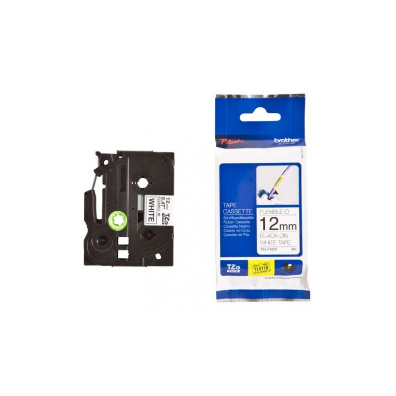 Cinta Original Flexible BROTHER TZEFX231 12mm x 8m Blanco/Negro - TZEFX231