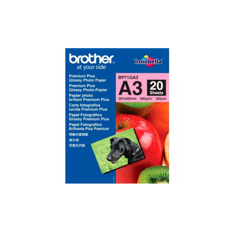 Papel Fotográfico Original BROTHER GLOSSY A3 260 gr 20 Hojas - BP71GA3