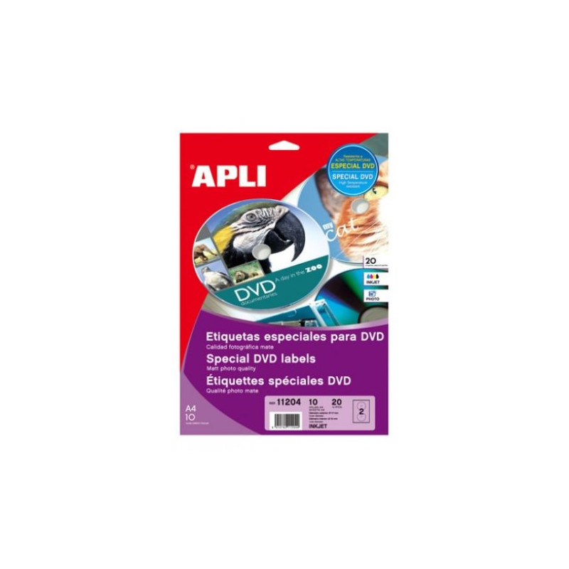 Etiquetas DVD APLI Mate A4 20 unidades - PL11204