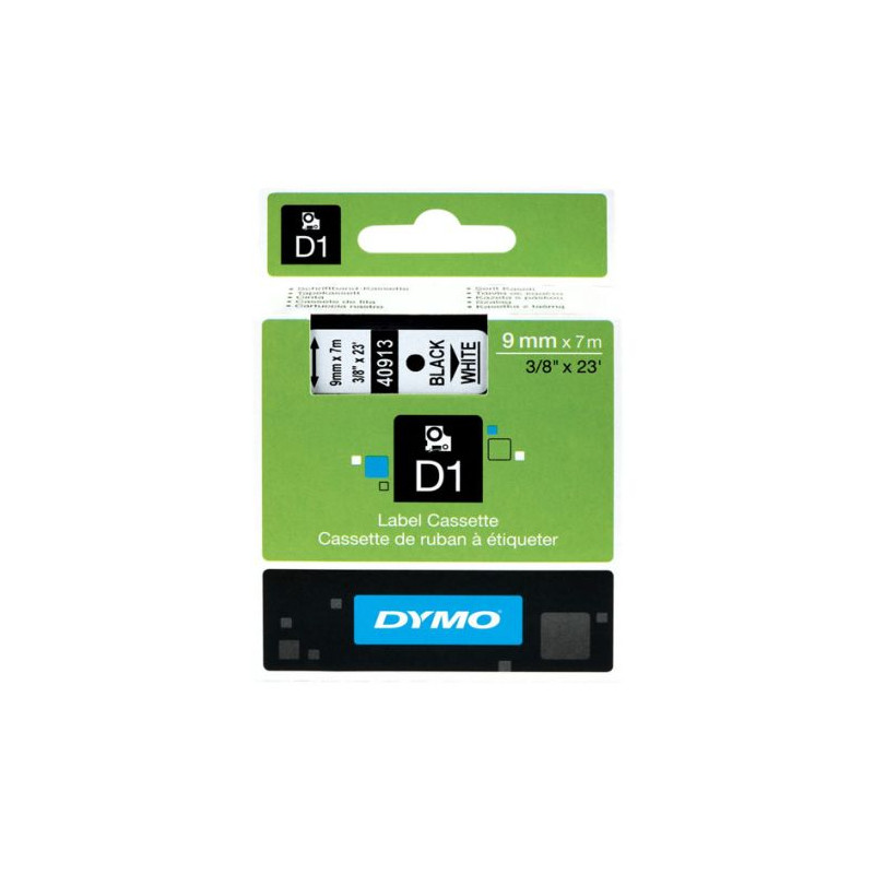 CINTA ORIGINAL DYMO NEGRO / BLANCO DE 9MM X 7M PARA LP350 / LM150 / 350 / 450 / LMPC (40913)