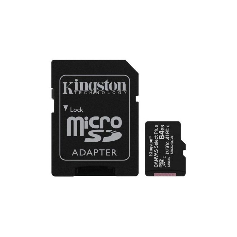 Tarjeta de Memoria KINGSTON Canvas Select Plus MicroSDXC SDCS2/64GB - 64GB · Clase 10 + Adaptador