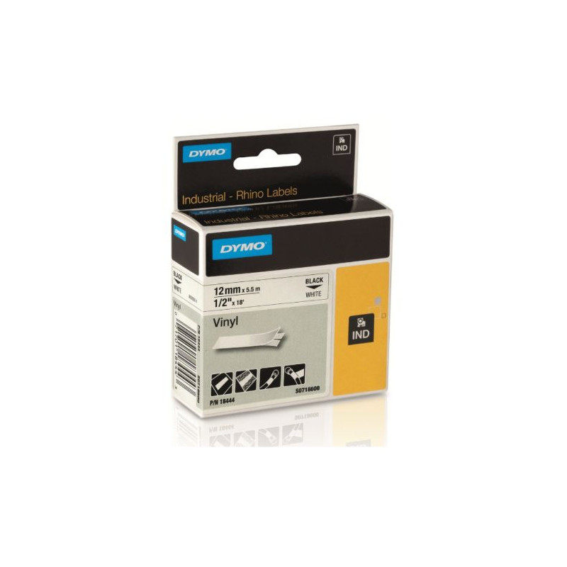 Cinta de Etiquetas Industrial DYMO 12mm x 5.5 m Negro sobre Blanco- S0718600