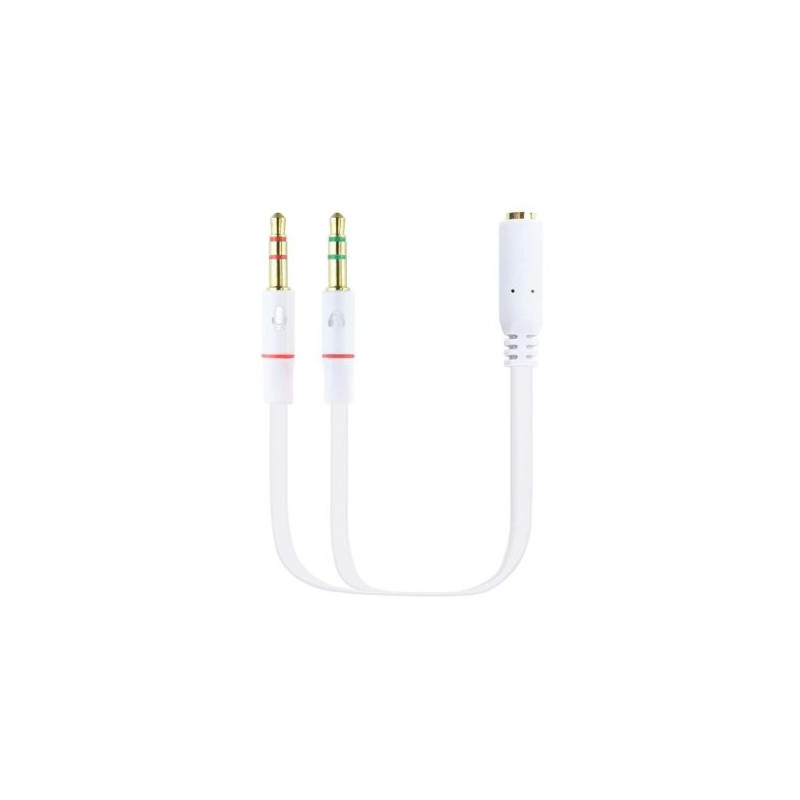 Adaptador Jack 3.5mm-H a 2xJack 3.5mm-M - 0.20m · Blanco