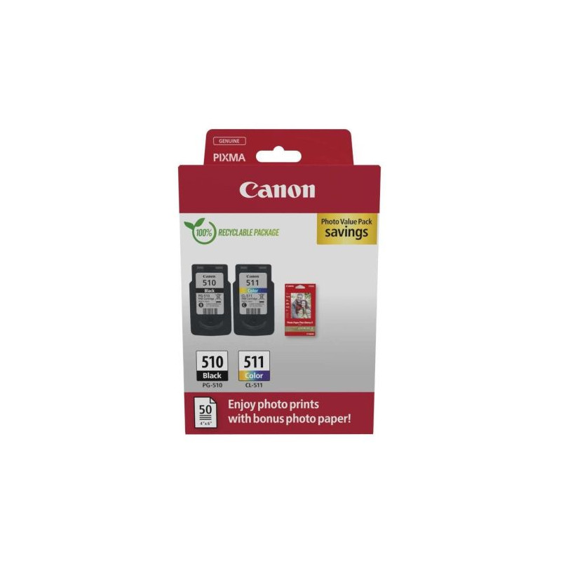 Pack 2 Cartuchos Originales  CANON PG510/CL511 BK+C+M+Y - 2970B017 [PAG-244] [ML-9]