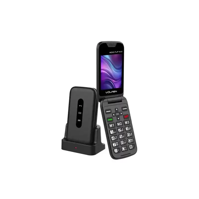 8056273064562 VOLFEN TELEFONO MOVIL NEXO FLIP TIPO CHONCHA CON BASE NEGRO