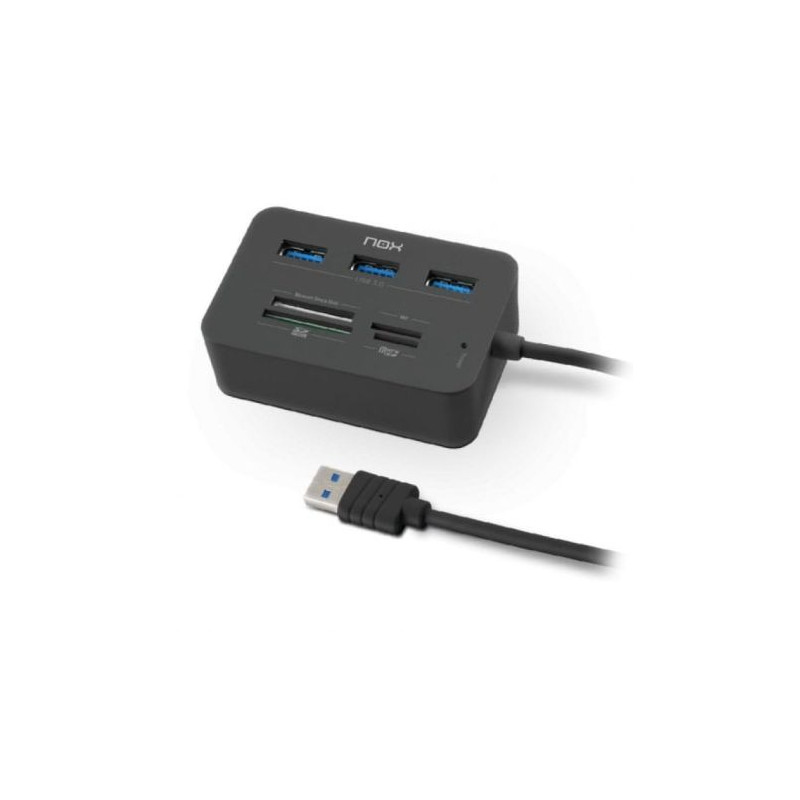 HUB USB 3.0 3xUSB · Lector de Tarjetas · Negro