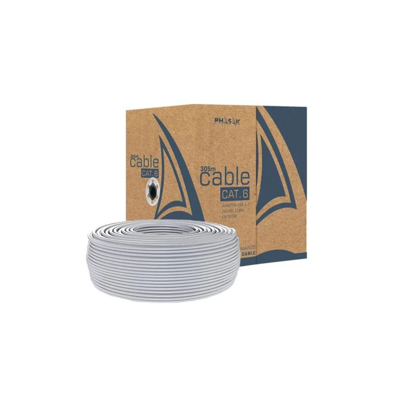 Bobina de Cable de Red RJ45 Cat 6 UTP CCA Sólido - 305m · Gris