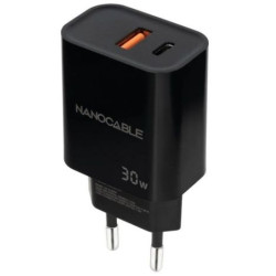 Cargador de Pared NANOCABLE - 30W · USB Tipo C · USB · Negro