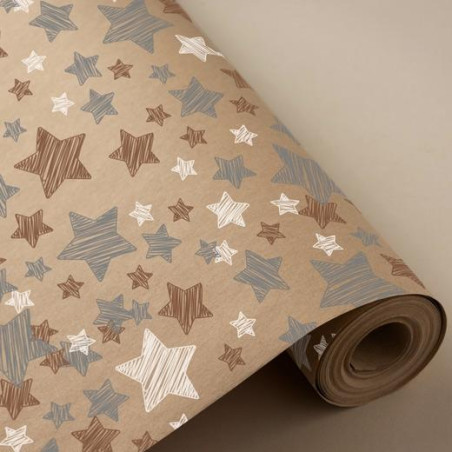 3150197U WONDER PAPEL DE REGALO BOBINA 31CM 2KG KRAFT 100% RECICLADO ESTRELLAS