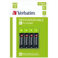 49514 VERBATIM PILAS ALCALINAS RECARGABLES AAA - HR03 - (PACK 4 UDS) (SUSTITUYE 49942)