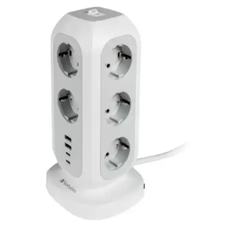 49547 VERBATIM REGLETA DE ENCHUFES CON 11 TOMAS CON INTERRUPTOR CABLE 2 M + 2 UBS-C Y 2 USB-A BLANCO