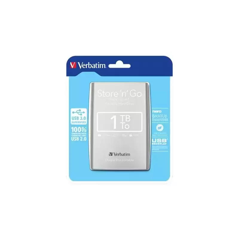 53071 VERBATIM DISCO DURO PORTÁTIL STORE 'N' GO 1TB HDD 2.5" USB 3.0 PLATA