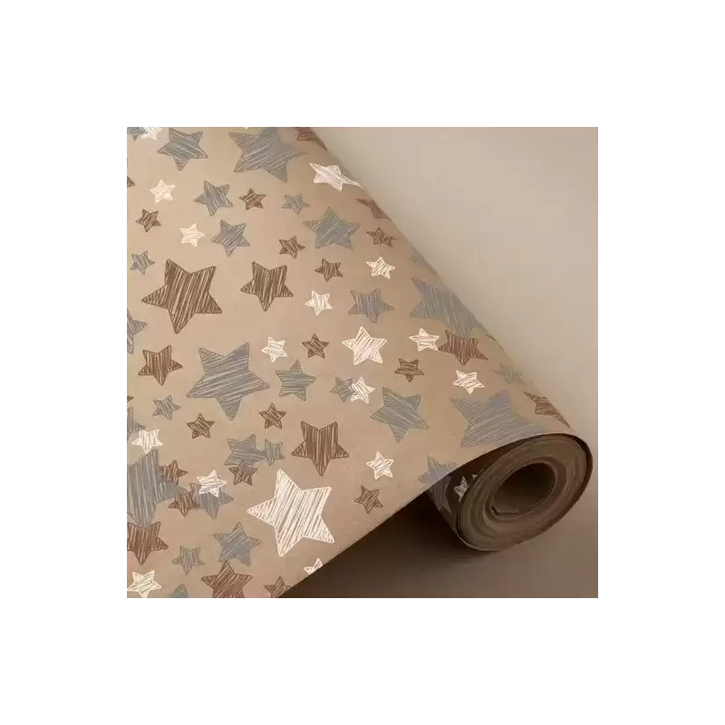 3150197U WONDER PAPEL DE REGALO BOBINA 31CM 2KG KRAFT 100% RECICLADO ESTRELLAS