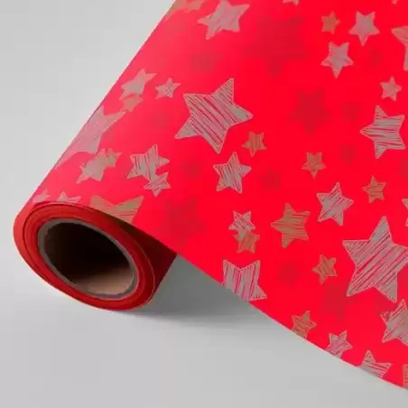 3150243U WONDER PAPEL DE REGALO BOBINA 62CM 4KG NAVIDAD ROJO ESTRELLAS