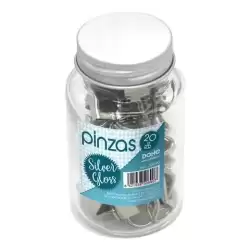 50690 DOHE PINZAS METÁLICAS 19MM SILVER GLOSS BOTE DE CRISTAL CON TAPA 20 UD