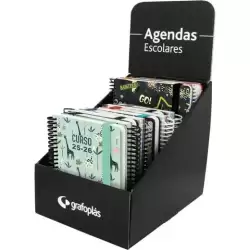 705346 GRAFOPLÁS AGENDAS ESCOLARES A6 DP ESPIRAL TAPA FORRADA SOFT SURTIDO DISEÑO EXPOSITOR 12 UD