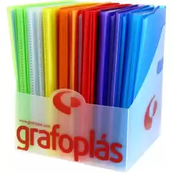 00012100 GRAFOPLÁS CARPETA CON FUNDAS POLIPLÁS SOLDADAS FOLIO PP SEMIRÍGIDO TRANSLÚCIDO C/SURTIDOS EXPOSITOR 20 UD