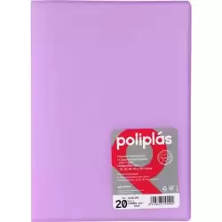 01451295 GRAFOPLÁS CARPETA CON FUNDAS POLIPLÁS SOLDADAS FOLIO 20 FUNDAS PP SEMIRÍGIDO TRANSLÚCIDO LAVANDA SOFT