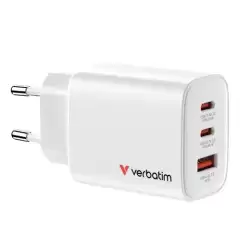 32353 VERBATIM CARGADOR PARED GAN ESSENTIALS  65W 2XUSB-C 3.0 Y 1XUSB-A BLANCO