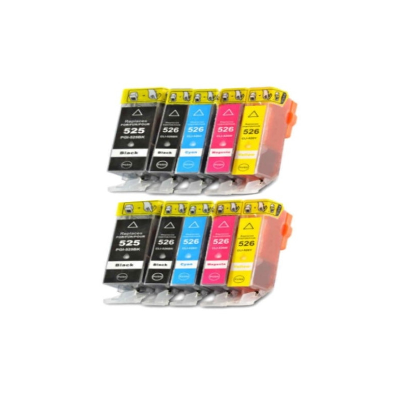 Pack 10 cartuchos de tinta PGI-525 CLI-526 compatible al cartucho original Canon 4529B006 4541B009 4540B017