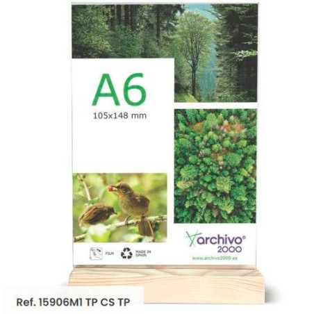 15906M1 CS TP ARCHIVO 2000 EXPOSITOR DE SOBREMESA SOSTENIBLE DOBLE CARA A6 VERTICAL METACRILATO CON BASE DE MADERA