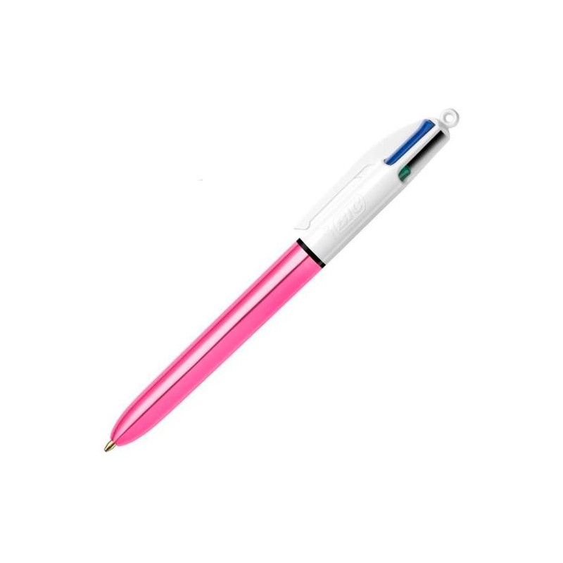 982875 BIC BOLÍGRAFO 4 COLORES SHINE SILVER CUERPO BLANCO/ROSA METÁLICO CAJA 12 UD