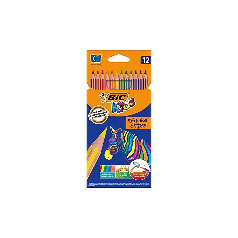 9505222 BIC LÁPICES DE COLORES KIDS EVOLUTION STRIPES C/SURTIDOS ESTUCHE 12 UD