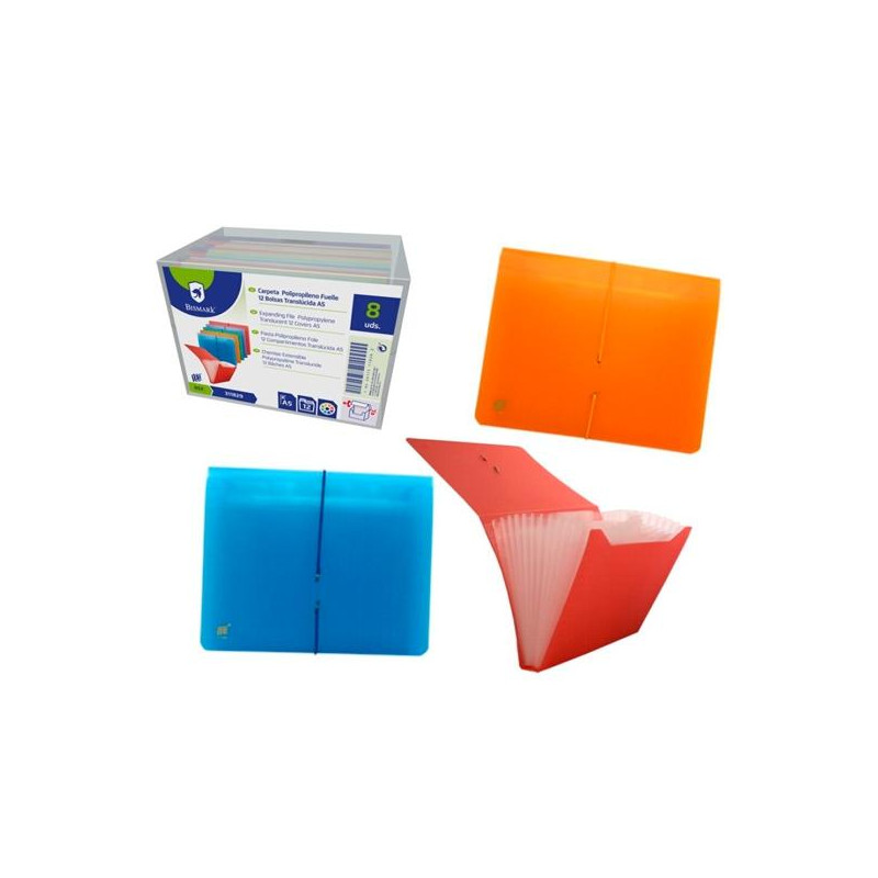 311829 BISMARK CARPETA FUELLE ACORDEÓN 13 C/GOMA A5 PP TRANSPARENTE C/SURTIDOS
