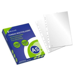 318424 BISMARK FUNDAS MULTITALADRO A5 CAJA DE 100 UD POLIPROPILENO TRANSPARENTE