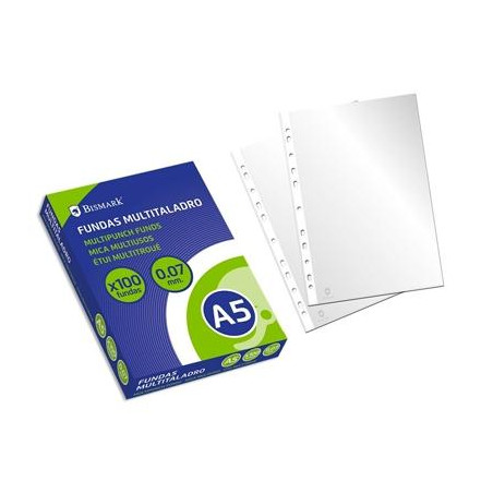 318424 BISMARK FUNDAS MULTITALADRO A5 CAJA DE 100 UD POLIPROPILENO TRANSPARENTE