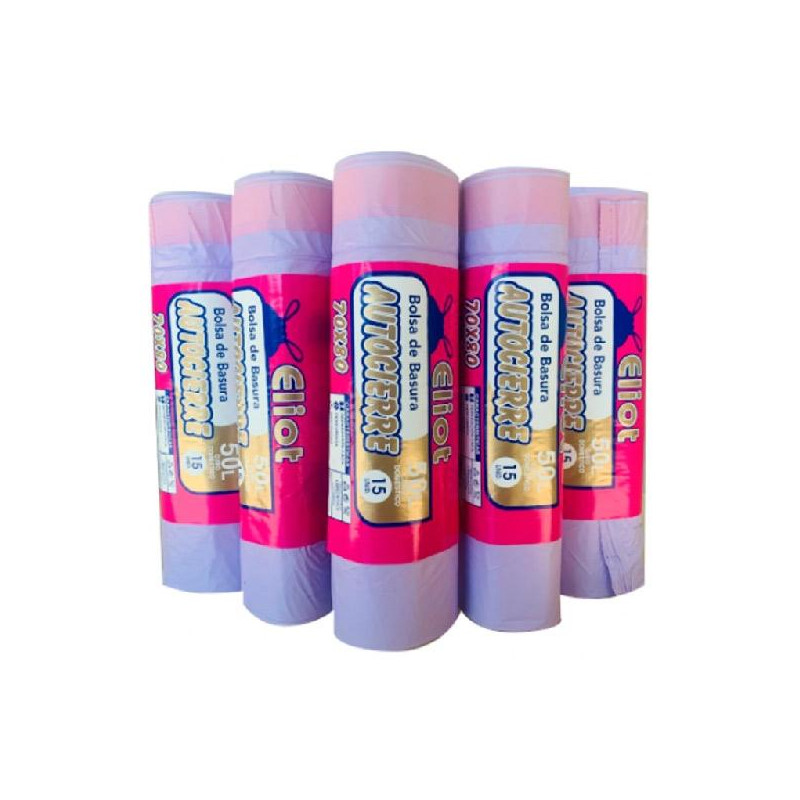 BOLSAELIOT ELIOT BOLSA DE BASURA AUTOCIERRE 70X80 ROLLO DE 15 VIOLETA