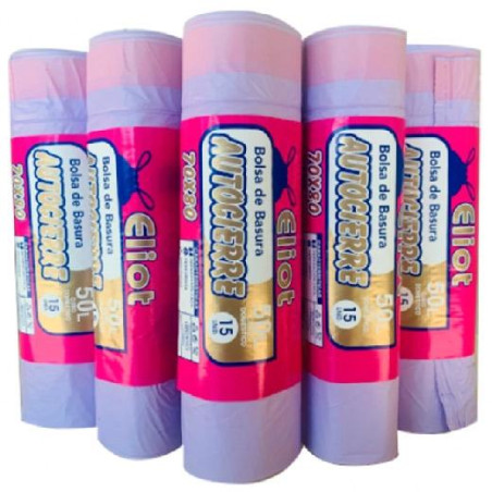 BOLSAELIOT ELIOT BOLSA DE BASURA AUTOCIERRE 70X80 ROLLO DE 15 VIOLETA