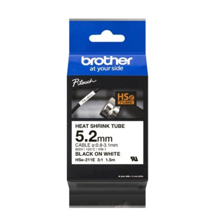 HSE211E BROTHER CINTA TUBO TERMORETRÁCTIL TEXTO NEGRO SOBRE BLANCO 5