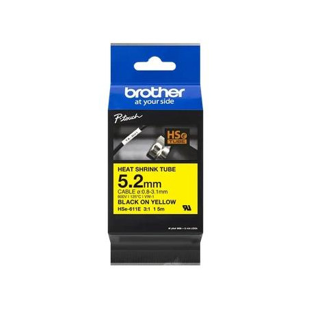 HSE611E BROTHER CINTA TERMORRECTRÁCTIL TEXTO NEGRO SOBRE AMARILLO 5