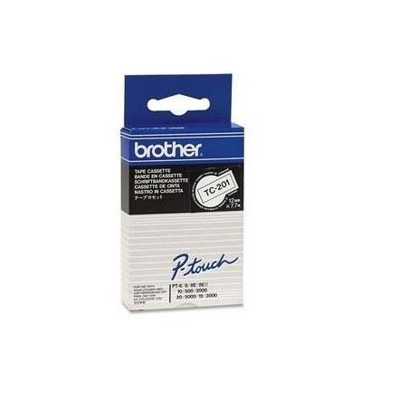 TC201 BROTHER CINTA ROTULADORA LAMINADA TEXTO NEGRO SOBRE BLANCO DE 12MMX7