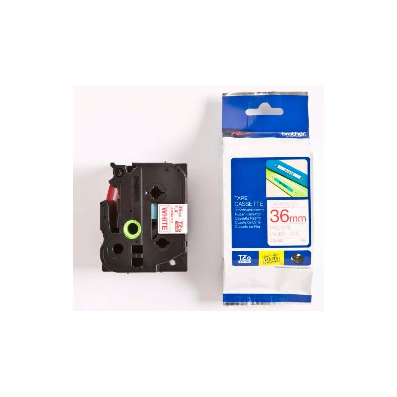 TZE262 BROTHER CINTA ROTULADORA LAMINADA TEXTO ROJO SOBRE FONDO BLANCO - 36MMX8M