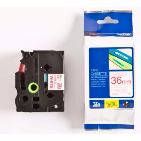TZE262 BROTHER CINTA ROTULADORA LAMINADA TEXTO ROJO SOBRE FONDO BLANCO - 36MMX8M